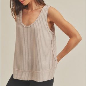 Beige Tank Top with Ribbing and Raw Detailing Sizes S - L